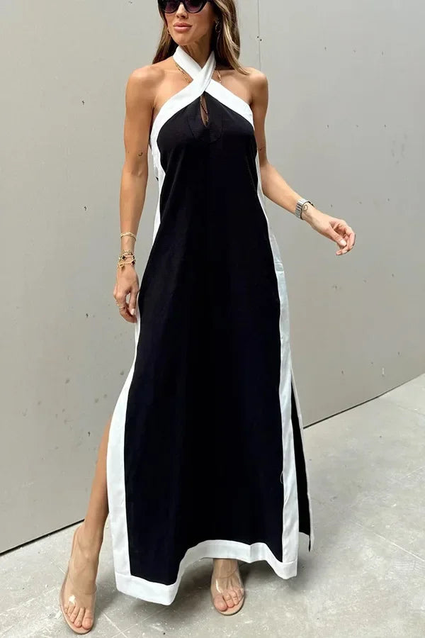 Evi | Linen Halter Dress with Side Split