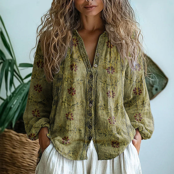 Vancouver Lane™ | Ambre - Vintage Leaf Print Blouse