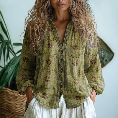 Vancouver Lane™ | Ambre - Vintage Leaf Print Blouse