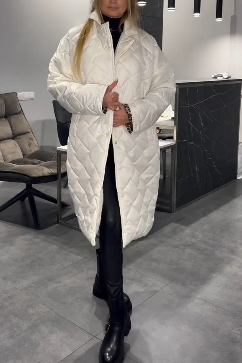 Kendall | Quilted Mid-Length Coat with Leopard Lining
